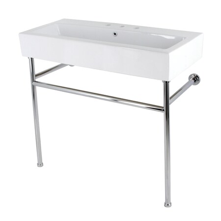 Kingston Brass 39 Porcelain Console Sink with Stainless Steel Legs 8 Centers, WhitePolished Chrome VPB3917W1ST